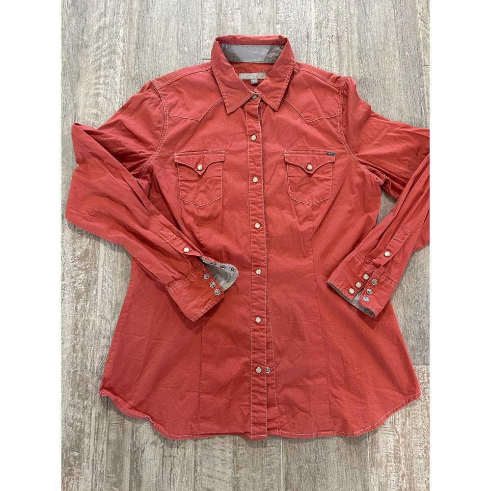 Tin Haul Womens Western Pearl Snap Shirt Coral Red Long Sleeve Yoke Top Large